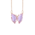 Golden butterfly necklace with pink gemstone wings and crystal pendant on white background - Light Purple (1#)