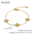 Gold stainless steel clover bracelet with sparkling clear zircons and detailed dimensions - Three-Flower Clover Inlaid Rhinestone Bracelet (SL41429)
