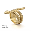 Hip hop style gold snake ring for men with scales and red eyes details, 12g weight - US 7