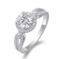 Elegant 925 sterling silver moissanite ring with halo setting and pavé split shank - US 7 / Split Shank Halo Style (R13049)