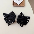 Elegant large black bow hair claw clip featuring shimmering rhinestones for women - Black Oversized Rhinestone Spring Clip