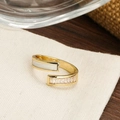 Adjustable gold open ring featuring a white rectangular inlay and pavé accents - White Mother of Pearl Diamond (J2588)