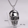 Pendente teschio vintage in acciaio inossidabile stile hip hop dimensioni 63mm per 35mm - Colore Argento (Senza Catena)