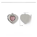 Macro view of 14mm heart pendant with pink natural stone and stainless steel base - Pink Stone Inlaid Heart Style (VG345)