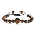 Bracciale di perline occhio di tigre con cuore centrale e cordino nero regolabile - Occhio di Tigre (Intrecciato)
