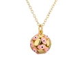Gold evil eye pendant necklace with pink candy color enamel and matching chain - Pink