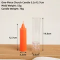 Macro shot of 14.8cm acrylic candle mold with dimensions and finished orange candle - 3.2x12.7cm