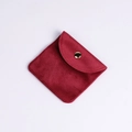 Elegant burgundy velvet jewelry pouch with golden snap button closure and flap design - Velvet Style (Wine Red) / 8x8cm