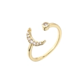 Gold open ring featuring a sparkling zircon crescent moon and round stone set in a minimalist style - Gold Moon