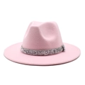 Pink wool fedora hat with elegant silver rhinestone crystal band decoration - Pink