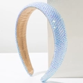 Detailed view of padded light blue headband with iridescent rhinestones and velvet lining - Light Blue