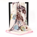 Elegant cream satin square scarf featuring vintage blue and yellow floral patterns - Rich Peony Pink Edge Blue Flower (SD90-23-3)