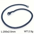 Bracelet gourmette cubaine noire en acier inoxydable pour hommes et femmes, 200x2,5mm - 2.5mm(KB180259-Z) / Noir