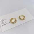 Golden plated brass hoop earrings with sparkling round cubic zirconia stones - White Rhinestone (Gold Tone)