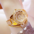 Luxurious gold-tone women's watch with full crystal pavé dial and matching butterfly bracelet - Gold