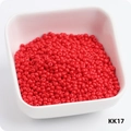 Vibrant red 3mm glass seed beads in a white square bowl, style KK17 for DIY crafts - KK17 Big Red