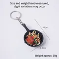 Creative miniature black frying pan keychain with realistic noodles and meat toppings - Fried Noodles with Pork Chop - Keychain