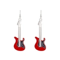 Orecchini a sospensione a forma di chitarra elettrica rossa in acciaio al titanio - Orecchini Stile Chitarra Elettrica Rosso (M-804)