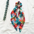 Christmas theme satin ponytail scrunchie with festive red and green prints and long ribbons - 2# Colorful Christmas Plaid