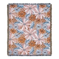 Woven floral blanket featuring pink daisies and colorful fringe on a white backdrop - Multicolored Floral