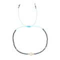 Handmade adjustable Bohemian bracelet with white natural pearl and deep blue beads - Dark Blue