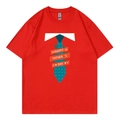 Red cotton T-shirt featuring a Father's Day tie print and casual loose fit design - XS / Style 318 / Red