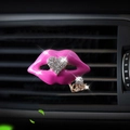 Car air vent perfume clip with rose red lips and gold heart rhinestone jewelry accent - Rose Red Heart Lips