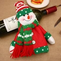 Housse de bouteille de vin bonhomme de neige en tricot avec bonnet et écharpe rouge - Bonhomme de Neige / Blanc/Rouge
