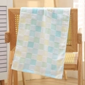 Soft cotton gauze plaid towel in macaron colors hanging on a vintage rattan chair - 35*75cm / Checkered Green