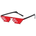 Black pixelated sunglasses with red mosaic lenses and white square graphic pattern - Small Frame Red Lens (Double Row)