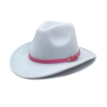 Light blue felt cowboy hat with wide brim and fuchsia leather belt with gold buckle - M (56-58cm) / Sky Blue