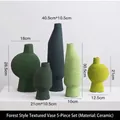 Five-piece green brushed ceramic vase set in different shapes for home decor - Forest-style Brushed Metal Vase Five-piece Set