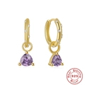Orecchini a cerchio in argento sterling S925 con gemma viola e piccoli diamanti - Argento 925 / Oro-Zircone Viola
