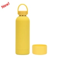 Matte yellow double-wall stainless steel vacuum flask with handle and silicone base boot - 500ml / Lemon Yellow