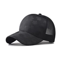 Black baseball cap featuring maple leaf pattern and breathable mesh back view - Black