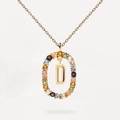 Collana in argento 925 placcato oro con ciondolo lettera D e pietre preziose - Collana con lettera D in pietre preziose multicolori / Argento 925 / 50cm (40+5+5cm)