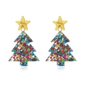 Festive Christmas tree earrings featuring colorful star glitter and gold star studs - Colorful Christmas Tree Studs
