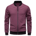 Detail of the stand collar and metal zipper on this wine red business casual jacket - S / Burgundy