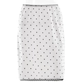 Detailansicht eines weißen Polka-Dot-Rocks mit elegantem schwarzem Spitzenbesatz am Saum - S / Weiß