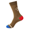 Chaussettes mi-hautes brunes, talon rouge et pointe bleue avec motif de lettres - Marron Talon Rouge Contraste