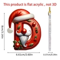 Flat acrylic Christmas ornament featuring letter D with Santa hat and holly elements - Letter D