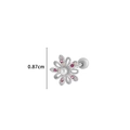 Flower stud earring with pink gemstones and white opal petals around a center pearl - Silver #10