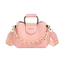 Pink high-capacity faux leather handbag with golden metal handle and wide shoulder strap - Pink (Multi Straps)