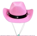Sombrero vaquero rosa para mascotas con banda de estrellas y cordón ajustable con cuentas - Pequeño 13.5cm / Rosa