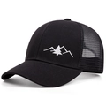 Black mesh trucker hat with mountain and pine embroidery for outdoor sun protection - Adjustable / Black/Black