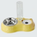 Distributeur automatique d'eau et nourriture jaune en forme de chat avec bol inox - Style en acier inoxydable / Jaune
