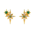Gold starburst earrings with inlaid green and white cubic zirconia crystals - Gold Star Pair