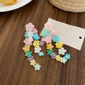 Vibrant long tassel earrings with colorful acrylic flower petals in pink, blue and yellow - Colorful Plastic Flower Double Chain Tassel Style (16# Silver Earring Post)
