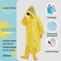 Kids lemon yellow EVA long hooded raincoat for children height 100-150cm with snap buttons - Lemon Yellow