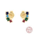 Elegant S925 sterling silver studs featuring four colorful gemstones in a vertical design - 4-Stone Arc-Multicolor Zirconia